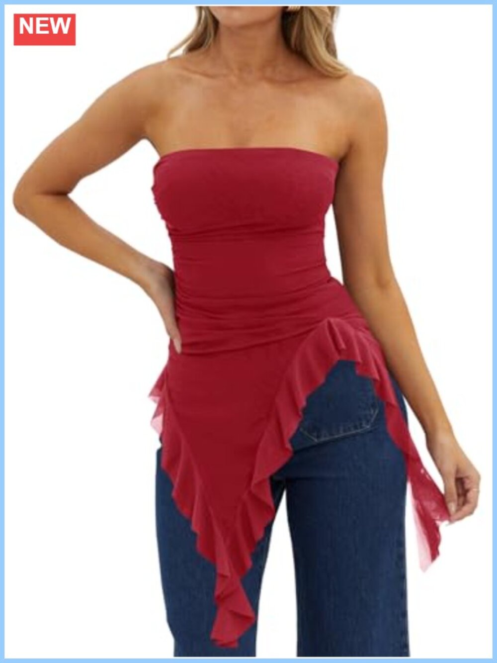 Asymmetrical Tube Top Strapless Slim Fit Going Out Shirt